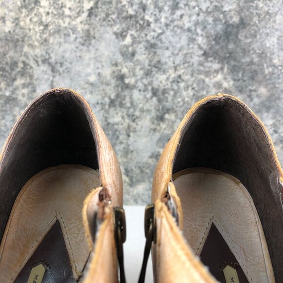 Max Studio Women's Size 7.5M Tan Brown Peep Toe Wedge Heel Ankle Booties Boots - Picture 4 of 14